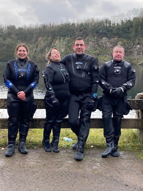 scuba divers at Cromhall quarry